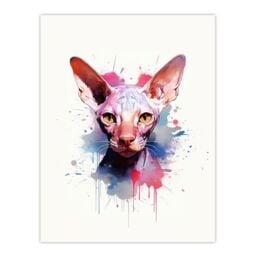 "Artery8 Wall Art Print Sphynx Cat Lovers Gift Watercolour Pet Portrait Painting Artwork Poster - Size: W24"" x H32""" - thumbnail 1
