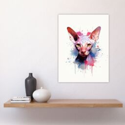 "Artery8 Wall Art Print Sphynx Cat Lovers Gift Watercolour Pet Portrait Painting Artwork Poster - Size: W24"" x H32""" - thumbnail 4