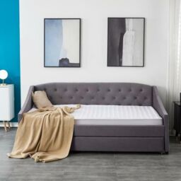 KOSY KOALA Daybed Velvet Sofa Bed With Underbed Trundle With 2 Mattresses in Grey - Size: Single - thumbnail 6