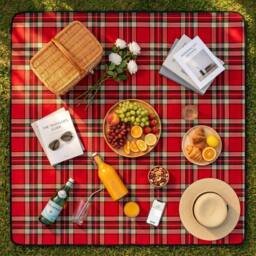 VOGREX Large Waterproof Foldable Outdoor Picnic Beach Rug in Red - Size: 130 cm x 150 cm - thumbnail 1