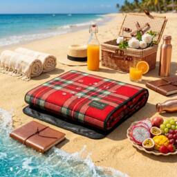 VOGREX Large Waterproof Foldable Outdoor Picnic Beach Rug in Red - Size: 130 cm x 150 cm - thumbnail 6