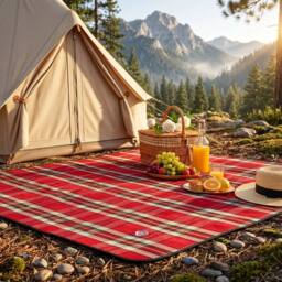 VOGREX Large Waterproof Foldable Outdoor Picnic Beach Rug in Red - Size: 130 cm x 150 cm - thumbnail 5