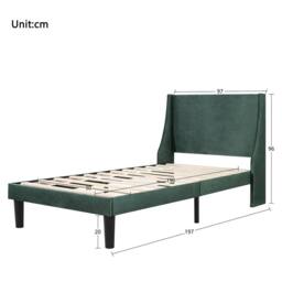 AKA Single Bed Soft Linen 3FT Upholstered Bed with Winged Headboard Wood Slat Support in Green - thumbnail 7
