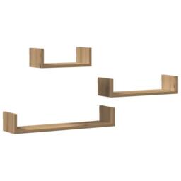 Berkfield Home Wall Shelves 3 pcs Artisan Oak Engineered Wood in Brown - thumbnail 2