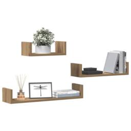 Berkfield Home Wall Shelves 3 pcs Artisan Oak Engineered Wood in Brown - thumbnail 3