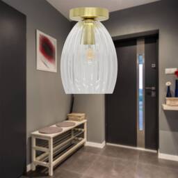 First Choice Lighting Set of 2 Birch - Clear Fluted Glass Satin Brass Ceiling Light Fittings - thumbnail 4