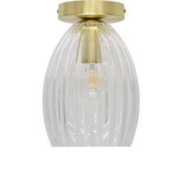 First Choice Lighting Set of 2 Birch - Clear Fluted Glass Satin Brass Ceiling Light Fittings - thumbnail 2