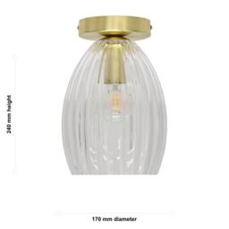 First Choice Lighting Set of 2 Birch - Clear Fluted Glass Satin Brass Ceiling Light Fittings - thumbnail 6