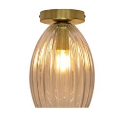 First Choice Lighting Set of 2 Birch - Clear Fluted Glass Satin Brass Ceiling Light Fittings - thumbnail 3