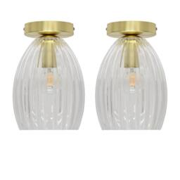 First Choice Lighting Set of 2 Birch - Clear Fluted Glass Satin Brass Ceiling Light Fittings - thumbnail 1