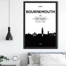 ARTZE Bournemouth Black & White City Skyline Framed Print SIZE: A3 with Black Frame - Size: A4 - thumbnail 2