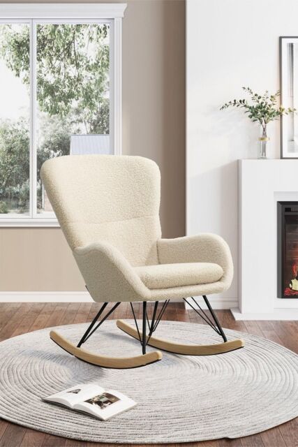 H&O Direct Modern Faux Wool Rocking Chair Leisure Chair in Beige - image 1