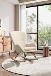 H&O Direct Modern Faux Wool Rocking Chair Leisure Chair in Beige - thumbnail 2