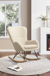 H&O Direct Modern Faux Wool Rocking Chair Leisure Chair in Beige - thumbnail 1