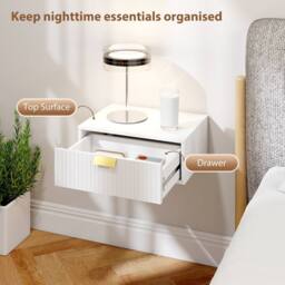 HOMCOM Floating Nightstands Set of 2 Bedside Tables w/ Wave Drawer in White - thumbnail 6