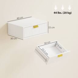 HOMCOM Floating Nightstands Set of 2 Bedside Tables w/ Wave Drawer in White - thumbnail 3