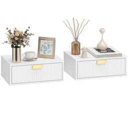 HOMCOM Floating Nightstands Set of 2 Bedside Tables w/ Wave Drawer in White - thumbnail 2