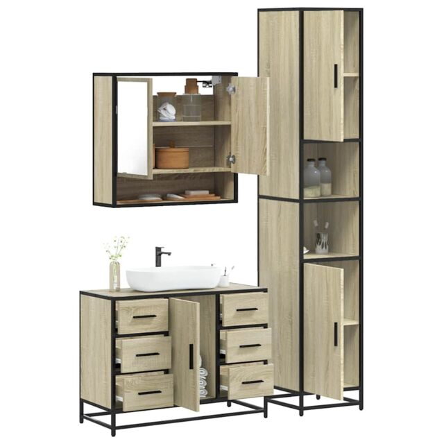 Berkfield Home 3 Piece Bathroom Furniture Set Sonoma Oak Engineered Wood in Brown - image 1