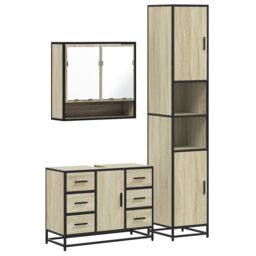 Berkfield Home 3 Piece Bathroom Furniture Set Sonoma Oak Engineered Wood in Brown - thumbnail 2