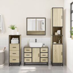 Berkfield Home 3 Piece Bathroom Furniture Set Sonoma Oak Engineered Wood in Brown - thumbnail 3