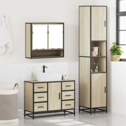 Berkfield Home 3 Piece Bathroom Furniture Set Sonoma Oak Engineered Wood in Brown - thumbnail 4