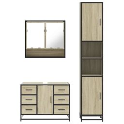 Berkfield Home 3 Piece Bathroom Furniture Set Sonoma Oak Engineered Wood in Brown - thumbnail 5
