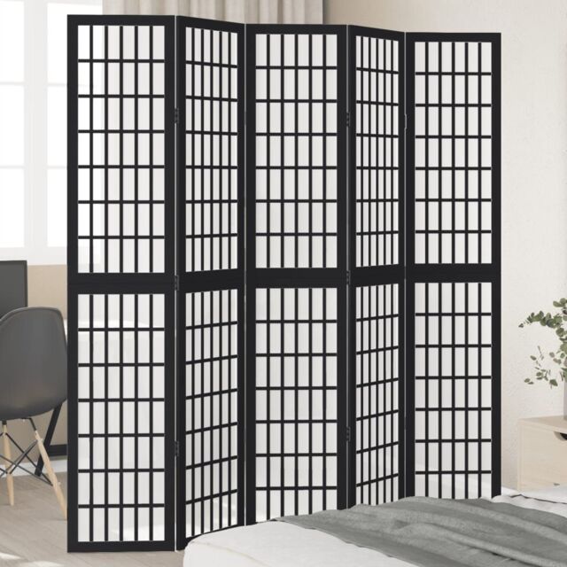 Berkfield Home Room Divider 5 Panels Black Solid Wood Paulownia - image 1