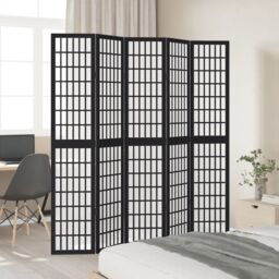 Berkfield Home Room Divider 5 Panels Black Solid Wood Paulownia - thumbnail 3