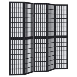 Berkfield Home Room Divider 5 Panels Black Solid Wood Paulownia - thumbnail 2