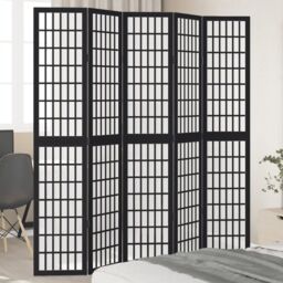Berkfield Home Room Divider 5 Panels Black Solid Wood Paulownia