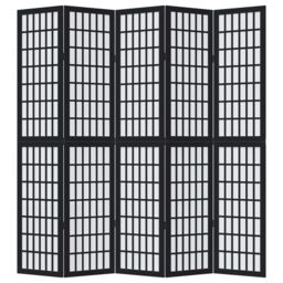 Berkfield Home Room Divider 5 Panels Black Solid Wood Paulownia - thumbnail 4