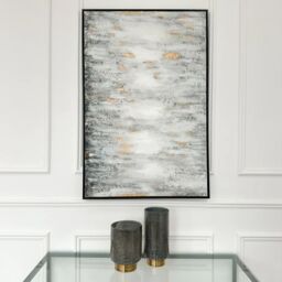 Modish Furnishing White & Black Faded Wall Art with Gold Accents & Black Frame
