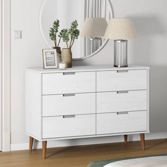 Berkfield Home Drawer Cabinet MOLDE White 113x40x80 cm Solid Wood Pine - Size: 113 x 40 x 80 cm - image 1