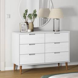 Berkfield Home Drawer Cabinet MOLDE White 113x40x80 cm Solid Wood Pine - Size: 113 x 40 x 80 cm - thumbnail 1
