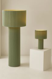 ValueLights Lenny Drum Lamp Shade Colour Drench Ribbed Full Fabric Midi Floor Lamp in Pale Green - thumbnail 8