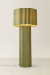 ValueLights Lenny Drum Lamp Shade Colour Drench Ribbed Full Fabric Midi Floor Lamp in Pale Green - thumbnail 3