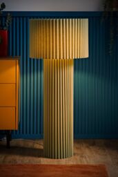 ValueLights Lenny Drum Lamp Shade Colour Drench Ribbed Full Fabric Midi Floor Lamp in Pale Green - thumbnail 2