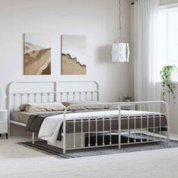 Berkfield Home Metal Bed Frame with Headboard & Footboard White 183x213 cm - thumbnail 2