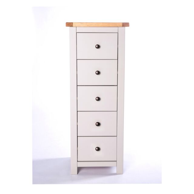 Cabinet Bits Argenta 5 Drawer Narrow Chest of Drawers Brass Knob in Light Grey - image 1