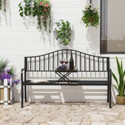 OUTSUNNY Outdoor Metal Frame 2 Seater Bench Patio Park Garden Seating Chair in Black - thumbnail 1