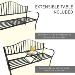 OUTSUNNY Outdoor Metal Frame 2 Seater Bench Patio Park Garden Seating Chair in Black - thumbnail 4