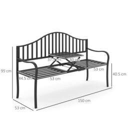 OUTSUNNY Outdoor Metal Frame 2 Seater Bench Patio Park Garden Seating Chair in Black - thumbnail 3