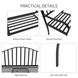 OUTSUNNY Outdoor Metal Frame 2 Seater Bench Patio Park Garden Seating Chair in Black - thumbnail 6