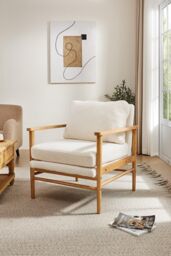 H&O Direct Teddy Bear Fur Wooden Armchair in White