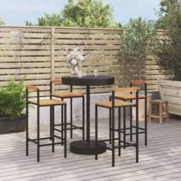 Berkfield Home 5 Piece Garden Bar Set Black Poly Rattan&Solid Wood Acacia - thumbnail 2