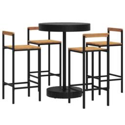 Berkfield Home 5 Piece Garden Bar Set Black Poly Rattan&Solid Wood Acacia - thumbnail 3