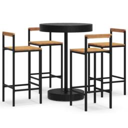Berkfield Home 5 Piece Garden Bar Set Black Poly Rattan&Solid Wood Acacia - thumbnail 1