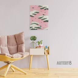 "Artery8 Pink Sky With Clouds & Birds Canvas Wall Art Print Bijutsukai - Size: W24"" x H32""" - thumbnail 3