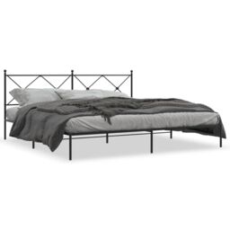 Berkfield Home Metal Bed Frame without Mattress with Headboard Black 193x203cm - Size: 193x203 cm - thumbnail 2