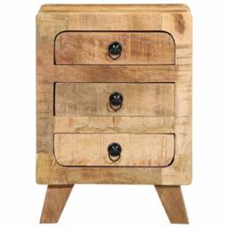 Berkfield Home Beautiful Bedside Cabinet 37x32x50 cm Solid Wood Rough Mango in Brown - Size: 37 x 32 x 50 cm - thumbnail 3
